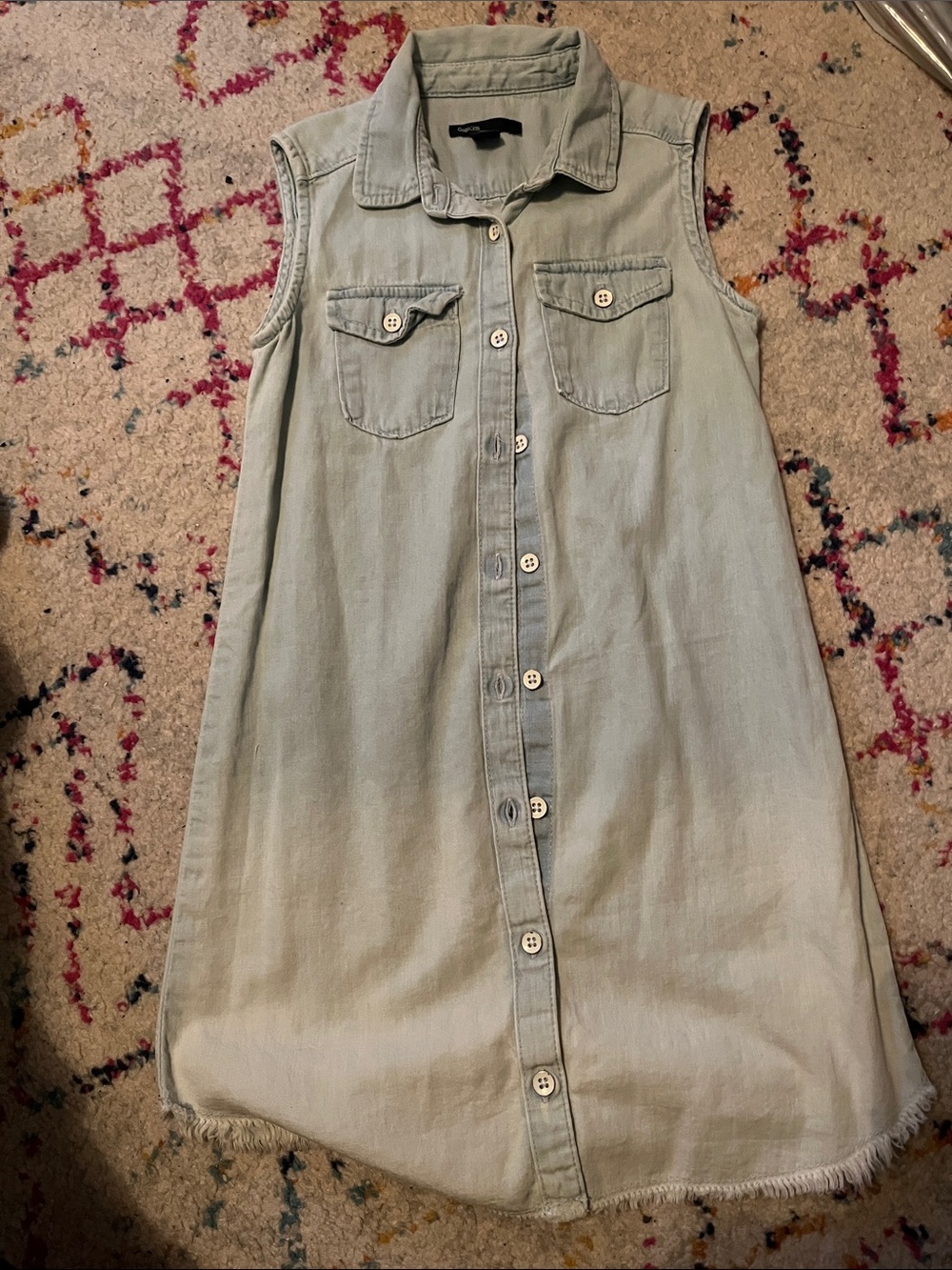 GAP Sleeveless Light Blue Button-Front Denim Dress